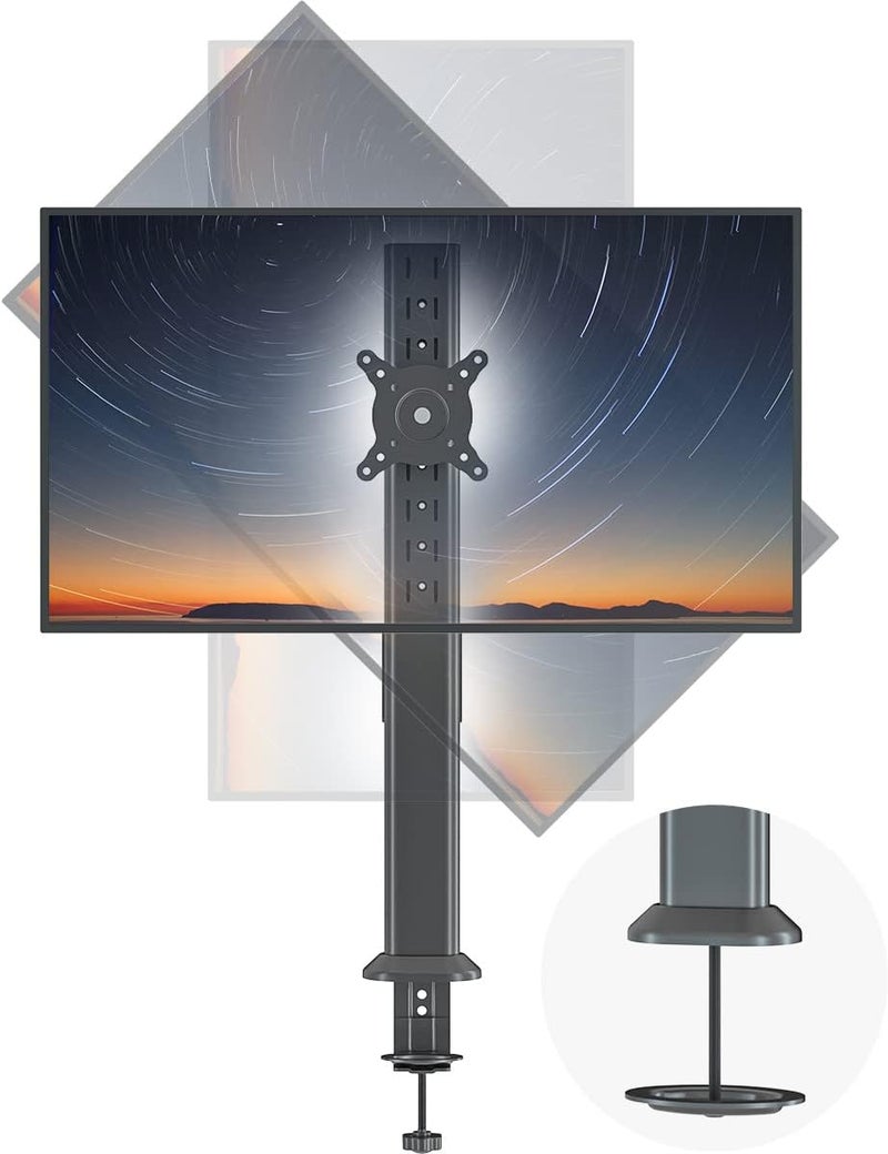 Hemudu Single Tall Desk Monitor Arm Mount Stand Fit for 27 inch to 42 inch Flat Curved Computer Screen with Swivel, Height Adjustable, Rotation,Holds up to 77lbs, Black - Image 1